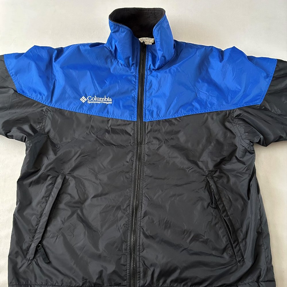 Columbia Men's Black & Blue Long-Sleeve Jacket Angled Zip Pockets Size Large